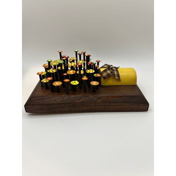 VTG Handmade Wood Nail Wall Art Flowers In Vase Vibrant Colors 1970s Decor Cute - Picture 4 of 9